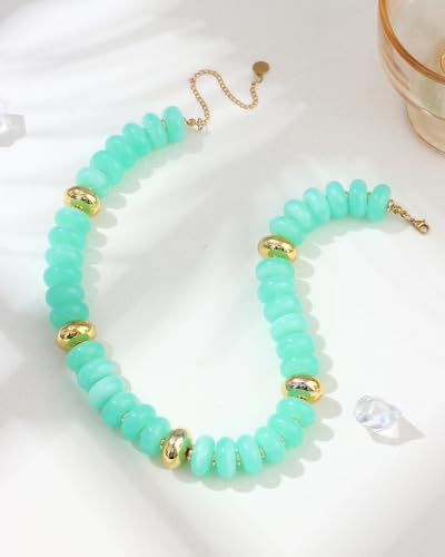 FIRAZIO Colorful Chunky Beaded Necklaces for Women | Trendy Statement Necklace Choker Necklace Boho Summer Beach Vacation Jewelry Gift - color: Light Blue Beaded