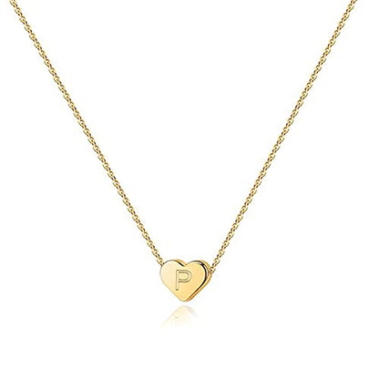 PAVOI 14K Gold Plated Tiny Heart Necklace | Dainty Necklace for Women | Personalized Letter Heart Choker | Adjustable Slider - style: - P