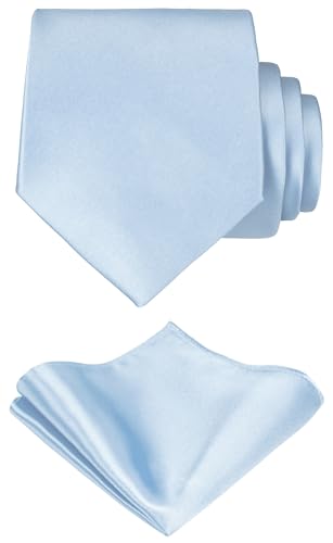 TIE G Solid Satin Woven dyed Color Formal Black Necktie and Pocket Square Sets in Gift Box - color: Baby Blue