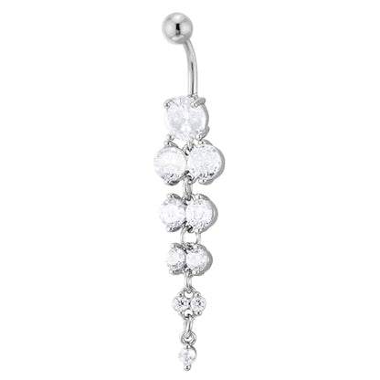 COOLSTEELANDBEYOND Belly Button Ring with Multi Cubic Zirconia Dangle, Elegant Crystal Drop Navel Piercing Jewelry