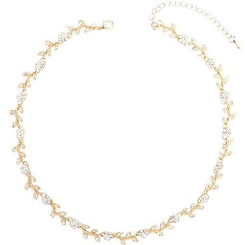 Austrian Crystal Rhinestone Choker Necklace Elegant Flower Leaf Chain Necklace Jewelry for Party Prom Costume Accessories for Women - color: White-Gold Plated