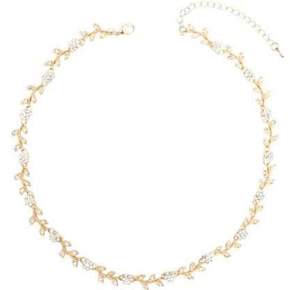 Austrian Crystal Rhinestone Choker Necklace Elegant Flower Leaf Chain Necklace Jewelry for Party Prom Costume Accessories for Women - color: White-Gold Plated