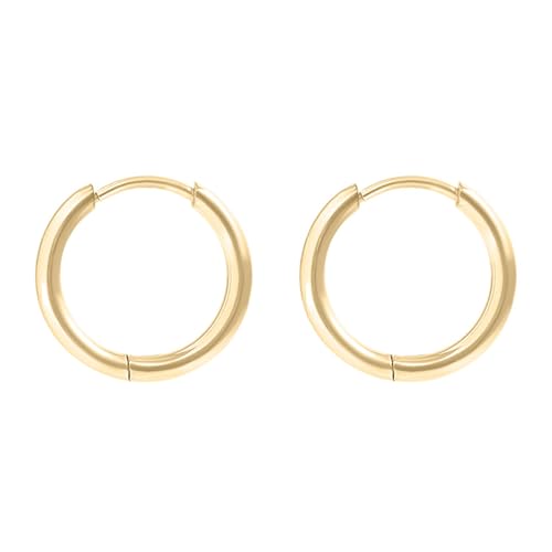 18K Gold Plated Huggie Hoop Earrings, Classic Round Waterproof Hoops, Hypoallergenic Stainless Steel, Lightweight Stackable Earrings for Women, Multiple Sizes - color: Classic - 12mm