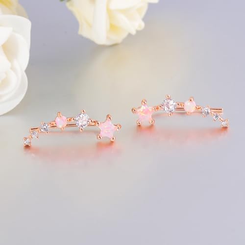 CiNily Star Opal Ear Cuffs Climber Earrings, 14K Gold CZ Ear Crawler Earrings for Women Small Cartilage Stud Earrings Fashion Hypoallergenic Jewelry Christmas Day Gifts, White Gold, Rose Gold - color: Rose Gold-Pink Opal, size: Star Opal