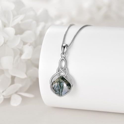 YAFEINI Irish Celtic Pendant Necklace Sterling Silver Natural Stone Teardrop Necklace Jewelry Gifts For Women Girls - color: Moss agate necklace
