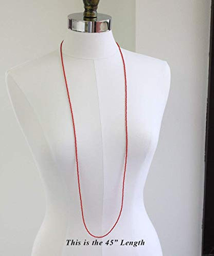 Kathy Bankston Red Seed Bead Necklace, Thin 1.5mm Single Strand Beaded Necklace - color: Shiny Opaque Cherry Red
