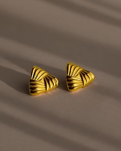Gold Chunky Earrings for Women Trendy, 14K Gold Plated Dainty Kont Earrings Statement Minimalist Hypoallergenic Stud Earrings - color: Gacia & Gold