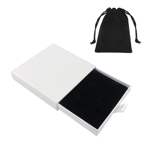 Small Jewelry Gift Box and Velvet Bag, Necklace Bracelet Earring Cardboard Organizer Square Jewellery Gift Box Pendent Storage Case for Birthday Xmas Christmas Wrapping (White) - color: White