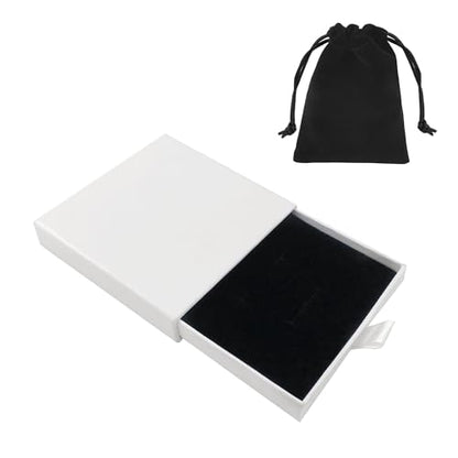 Small Jewelry Gift Box and Velvet Bag, Necklace Bracelet Earring Cardboard Organizer Square Jewellery Gift Box Pendent Storage Case for Birthday Xmas Christmas Wrapping (White) - color: White