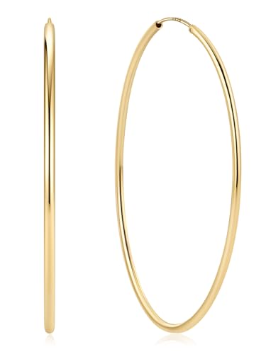 ChicSilver 925 Sterling Silver Hoop Earrings for Women Hypoallergenic, Lightweight Large Gold Plated Silver Hoop Earrings, Endless Hoops Earring 20/30/40/50/60/70MM - color: A. High Polished Gold, size: 70mm