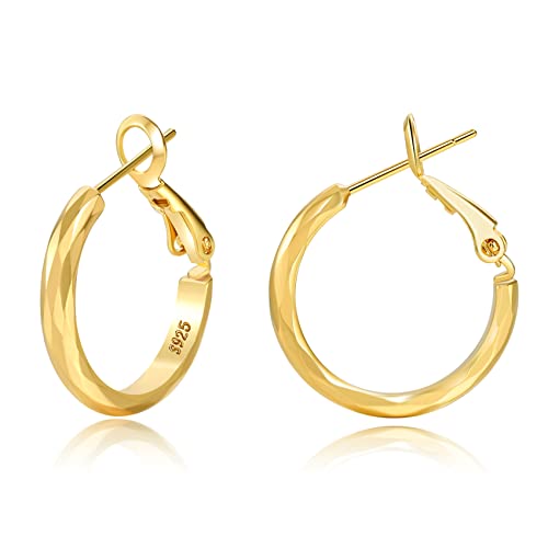 Sterling Silver Hoop Earrings - Diamond-Cut Circle Hoops, Hypoallergenic, 3mm Thin, Oversize 20/30/40/50/60mm - color: Gold,20mm