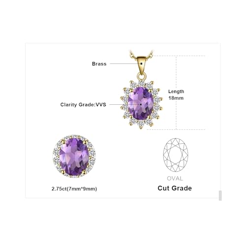 JewelryPalace Princess Diana Kate Middleton Natural Amethyst Citrine Garnet Peridot Topaz Created Ruby Sapphire Simulated Emerald Pendant Necklace for Women, 925 Sterling Silver Gemstone Jewelry Set - color: K-Yellow Gold Plated Brass-Purple CZ