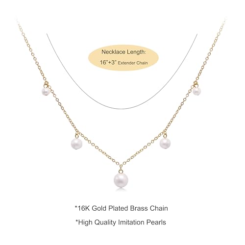 Layered Pearl Necklaces for Women 14K Gold Plated Trendy Faux Pearl Drop Y Necklace Dainty Pearl Choker Gold Layering Necklace,Jewelry Gift for Her,Mother,Wife,Girlfriend - style: Pearl Charms