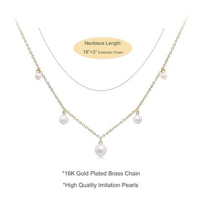 Layered Pearl Necklaces for Women 14K Gold Plated Trendy Faux Pearl Drop Y Necklace Dainty Pearl Choker Gold Layering Necklace,Jewelry Gift for Her,Mother,Wife,Girlfriend - style: Pearl Charms