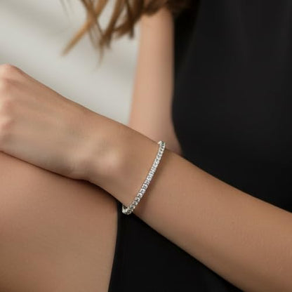 MDFUN 18K White Gold Plated 2.5mm Cubic Zirconia Classic Tennis Bracelet for Women and and Men, Size 6-8 Inch - size: 8.0IN