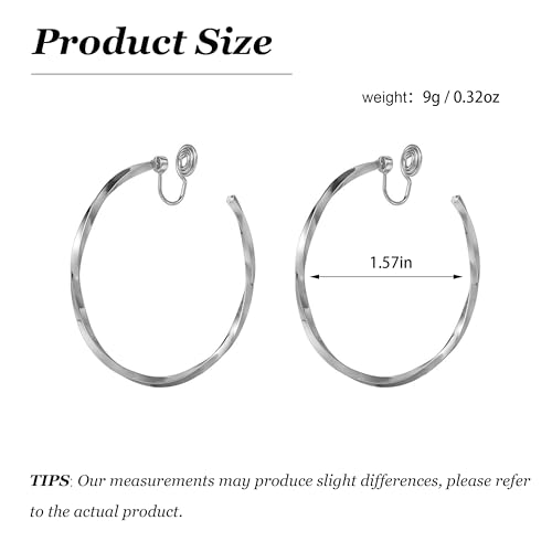 Gold Clip On Hoop Earrings for Women Large Rhinestone Statement Hoops Non Pierced Earrings Wedding Bridesmaid Party Jewelry - color: B2：silver