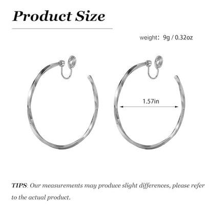 Gold Clip On Hoop Earrings for Women Large Rhinestone Statement Hoops Non Pierced Earrings Wedding Bridesmaid Party Jewelry - color: B2：silver