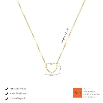 Zeffy Dainty Gold Heart Necklace for Women Trendy 14K Gold/Silver Plate Cute Heart Pendant Choker Necklaces Gold Love Heart Chain Necklace for Women Dainty Gold Jewelry Gifts for Women - style: Open Heart Necklace-Gold