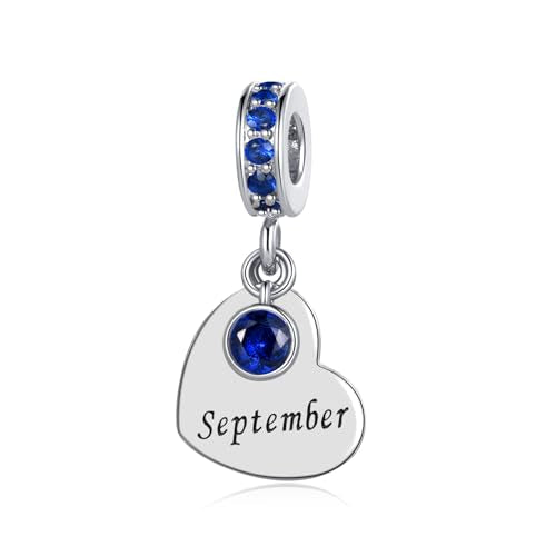 NARTGO January-December Birthstone Birthday Charm Heart Dangle Beads Jewelry Gift for Women Compatible with Pandora Bracelets & Necklaces - style: September Birthstone