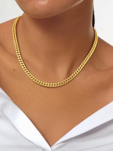 PROSTEEL Chunky Cuban Link Curb Chain Necklace for Women Men, Stainless Steel Choker Thick Trendy Statement Hip Hop Miami Cuban Chain Jewelry Gifts Unisex Size,5/12/14mm Widths,18"/20" - color: 5mm-Gold, size: 18inches