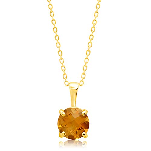 MAX + STONE 14k White or Yellow Gold Gemstone Round Pendant Necklace for Women 6mm Solitaire Birthstone with 18 Inch Cable Chain - color: Genuine Citrine