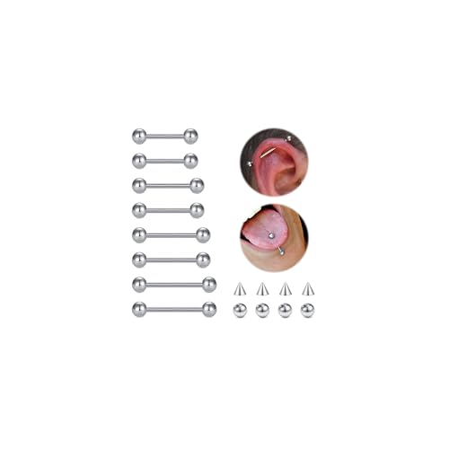 14G Nipple Rings Tongue Rings Stainless Steel Straight Barbell - Tongue & Nipple Piercing Jewelry for Women Length 12MM, 14MM, 16MM, 18MM Replacement Balls 5mm
