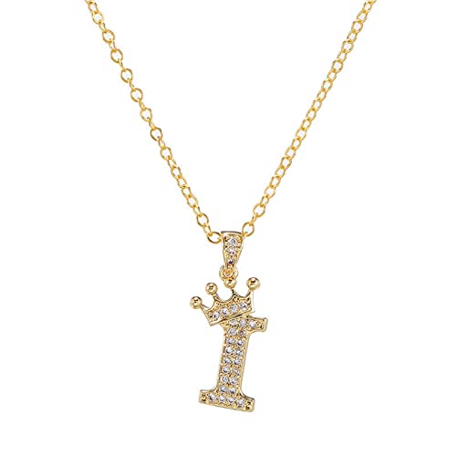 Pingyongchang Letter A-Z pendant necklace Crown letter pendant Charming initials chain necklace, inlaid crystal letter necklace - color: crown-I