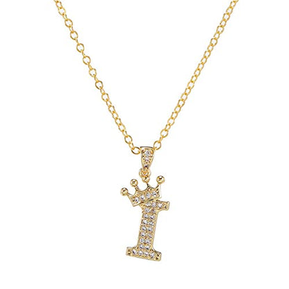 Pingyongchang Letter A-Z pendant necklace Crown letter pendant Charming initials chain necklace, inlaid crystal letter necklace - color: crown-I