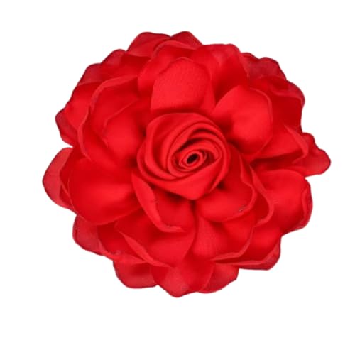 Dainty Satin 3D Rose Flower Brooch Pins Delicate Large Camellia Pin Shawl Clips Duckbill Clips Wedding Prom Banquet Party Jewelry Gift for Women - color: Red