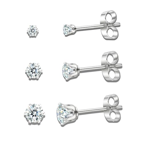10 Pairs Small Stud Earrings for Women – Hypoallergenic Stainless Steel Tiny Earrings for Sensitive Ears, Cubic Zirconia Simulated Diamond Stud Earrings - style: 2/3/4mm-12 pairs-silver