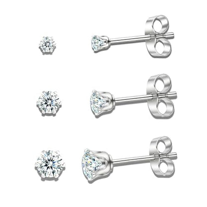 10 Pairs Small Stud Earrings for Women – Hypoallergenic Stainless Steel Tiny Earrings for Sensitive Ears, Cubic Zirconia Simulated Diamond Stud Earrings - style: 2/3/4mm-12 pairs-silver