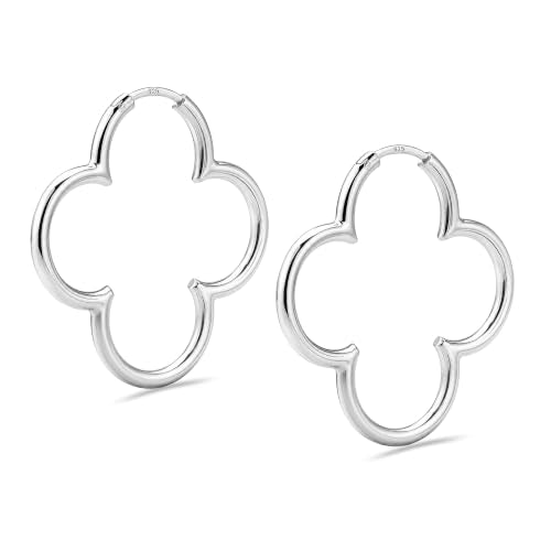 LeCalla 925 Sterling Silver Clover Hoop Earrings for Women | Lightweight Endless Clover Flower Shaped Earrings | Quatrefoil Open Hoop Earring Jewelry Gifts for Women - color: Clover Hoop - Silver 33MM(Medium)