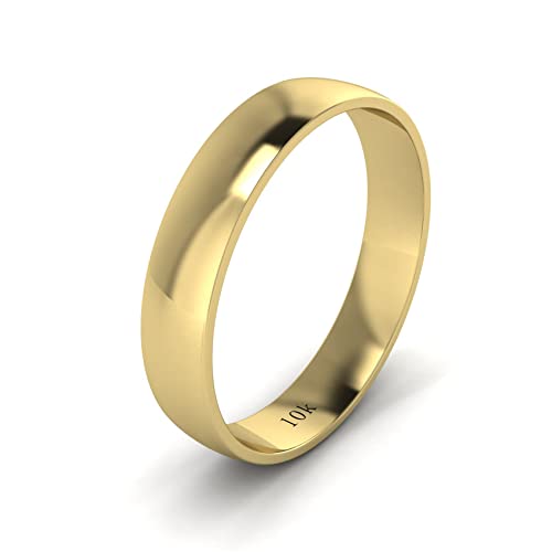 LANDA JEWEL Unisex Solid 10k White Rose Yellow Gold 4mm Comfort Traditional Highly Polished Wedding Ring Plain Band - color: Yellow