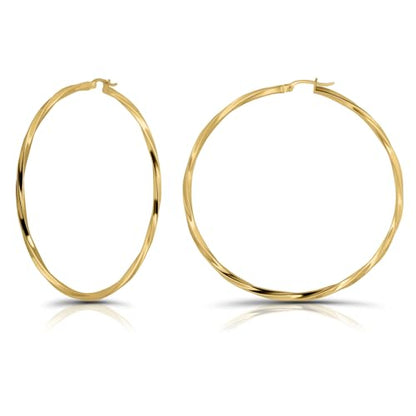 Hoops & Loops 925 Sterling Silver Twisted Hoop Earrings for Women - Hypoallergenic 14K Gold, Rose Gold, Black Flash Plated 2mm Thin Twist Design Round Click-Top Hoops, 15/20/25/30/35/40/50/60mm - color: Gold-60mm (2.36 inch)