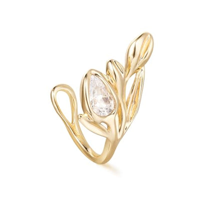 Women Ear Cuff Earring Gold Non Pierced Ear Cartilage Clip on Wrap Hoop 14K Gold Filled Tiny Boho Beach Simple Minimalist Delicate Handmade Hypoallergenic Jewelry Gift-Sold as Single/Pair - style: Tulip Flower