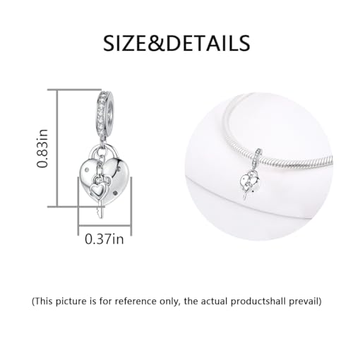 Charm for Bracelets and Necklaces, Heart Animals 925 Sterling Silver Bead Celestial Sun Moon Star Charms Jewelry Gift for Women Girls - color: Key Padlock Heart Dangle Charm