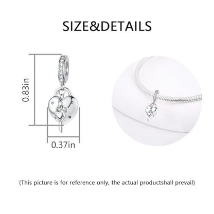 Charm for Bracelets and Necklaces, Heart Animals 925 Sterling Silver Bead Celestial Sun Moon Star Charms Jewelry Gift for Women Girls - color: Key Padlock Heart Dangle Charm