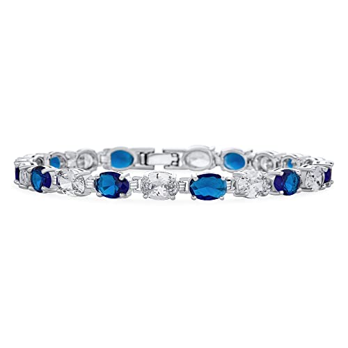 Classic Alternating Oval CZ Cubic Zirconia Tennis Bracelet Silver Plated - color: Blue