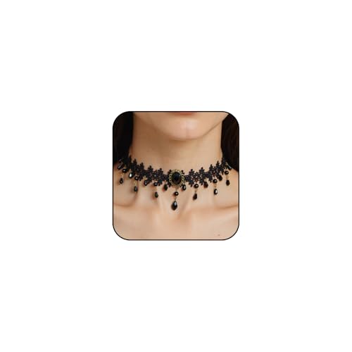 CSIYANJRY99 Gothic Choker Necklace for Women Halloween Red Crystal Vampire Choker Steampunk Lace Choker Witch Costume Accessories - style: Long and short tassels