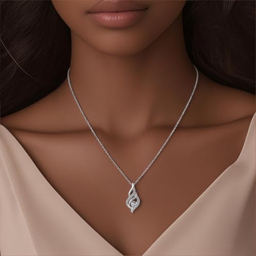 925 Sterling Silver Dainty Necklaces for Women Pendant Jewelry Gift for Her | Hypoallergenic Ocean Animal Love Cherry Blossom Jewelry, Ideal Valentine Birthday Christmas Graduation Gift for Wife Mom - color: Swirl Diamond Accent