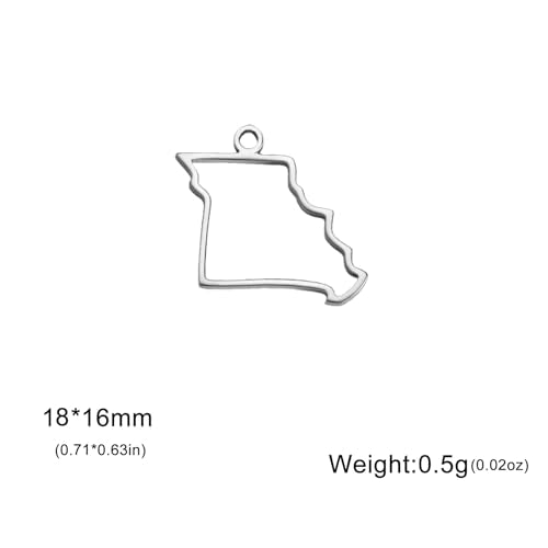 kkjoy 5Pcs Hollow Continents Maps of USA Pendant Charms for Jewelry Making and Crafting, Stainless Steel Mini Charm Craft Supplies Accessories for DIY Bracelet Necklace Earrings - color: Hollow Missouri Map - Silver