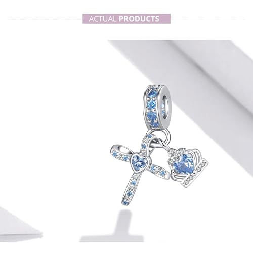 Silver Cross Birthstones Charm Fit for Pandora Charms Bracelet Crown Dangle Charms Beads Birthday Jewelry Gifts for Women - style: March