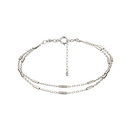 925 Sterling Silver Double Layered Bracelet, Length 6.5-7.5 Inches, Chain Bracelets for Women, Waterproof Minimalist Women's Jewelry (Satellite Bar Chains)
