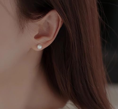 Stainless Steel Faux Pearl Stud Earrings for Women, 5 Pairs Classic Pearl Earrings Set