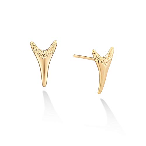LOYATA Spike Earrings Gold Huggie Hoop Diamond Cubic Zirconia 14K Gold Plated Dainty Small Simple Hypoallergenic Geometric Jewelry Gift for Women - color: Shark Tooth