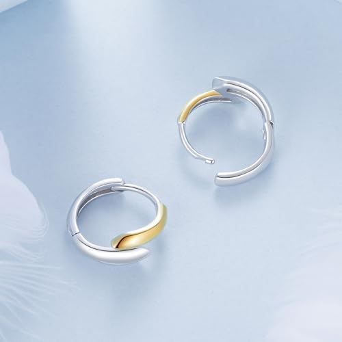 14K Gold Plated Two-Tone Oval Hoop Earrings for Women, Water Drop Design Lightweight Huggie Earrings,925 Sterling Silver Posts Double Drop Chunky Hoops Hypoallergenic Ear Buckles - color: Gold