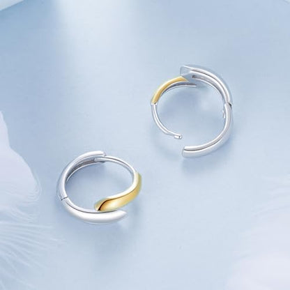 14K Gold Plated Two-Tone Oval Hoop Earrings for Women, Water Drop Design Lightweight Huggie Earrings,925 Sterling Silver Posts Double Drop Chunky Hoops Hypoallergenic Ear Buckles - color: Gold