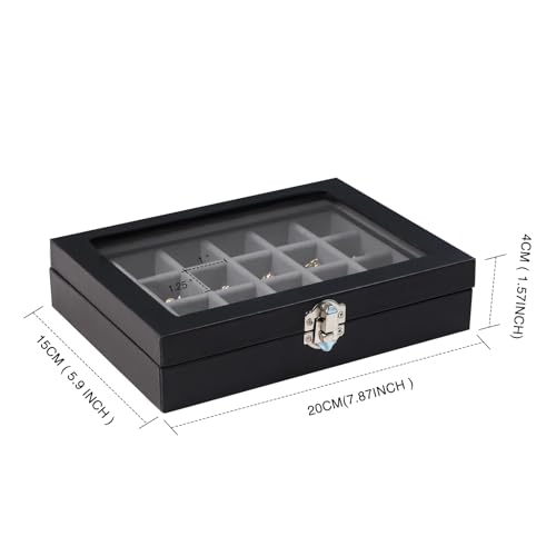 Wudygirl 24 Grid Earring Organizer Small Jewelry Box with Lid BlackGray | Ring Box with Adjustable Dividers, Velvet Lining, Ideal for Rings, Earrings, Jewelry Display, Gift Giving - style: Black Gray 24 Grid