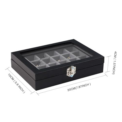 Wudygirl 24 Grid Earring Organizer Small Jewelry Box with Lid BlackGray | Ring Box with Adjustable Dividers, Velvet Lining, Ideal for Rings, Earrings, Jewelry Display, Gift Giving - style: Black Gray 24 Grid