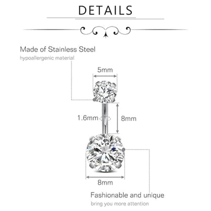 FECTAS 14g Belly Button Rings Surgical Steel CZ Petite Navel Ring for Women Body Piercing Jewelry Petite select Barbell Len 6mm 8mm 10mm 12mm 14mm Silver - style: silver1-2pcs-8mm bar